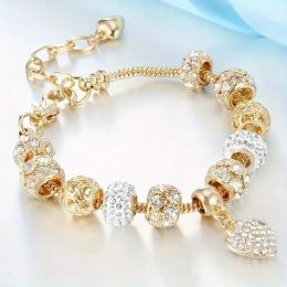 DIY Bead Bracelet, Multi-element Stainless Steel Copper Alloy Rhinestone Fashion Accessory (Option: GoldenWaterDiamondLove)