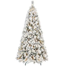 Artificial 7ft Flock LED-lit Christmas Tree With 1060PVC&Hard Needle Mixed Branch Tips,Hinged Premium & Foldable Base For Indoor Holiday Decorati (Option: Defaulttitle)