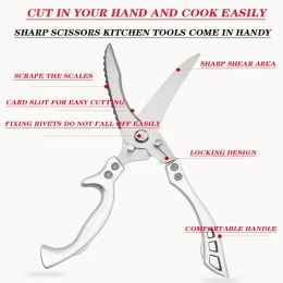 "2-Piece German Stainless Steel Kitchen Scissors Set - Industrial Strength for Meat Prep & Vegetable Chopping" (Material: 430 stainless  steel,aluminum handle)