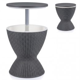 3 Pieces Outdoor Rattan Bar Table With Extendable Tabletop 8 Gal Capacity For A Pool Party, Barbecue, Camping, Etc (Option: Gray)