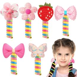 6Pcs Colorful Telephone Wire Hair Bands For Kids, Spiral Ties Braided Telephone Cord Hair Bands Hair Accessories For Girls Women, Bowknot Braided (Option: 4156401M)